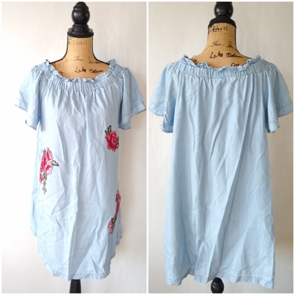 A.N.A. rose applique off the shoulder ruched dress